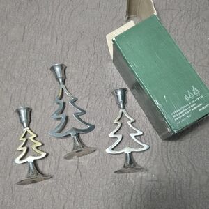 International Silver Company Silver Christmas Tree Candlestick Holder Set